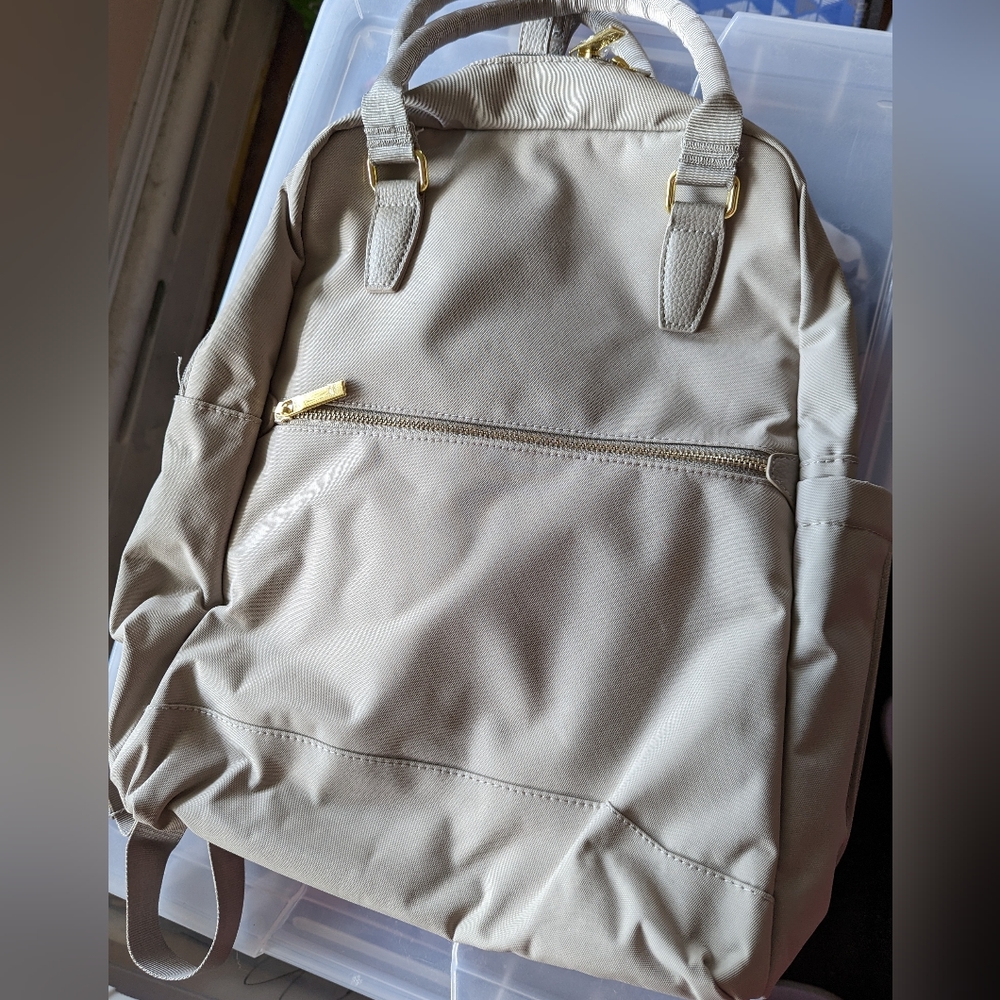 Taupe open story commuter backpack